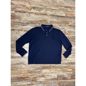 Mens Polo Ralph Lauren Big Pony Long Sleeve Rugby Style Shirt Size XXL Blue